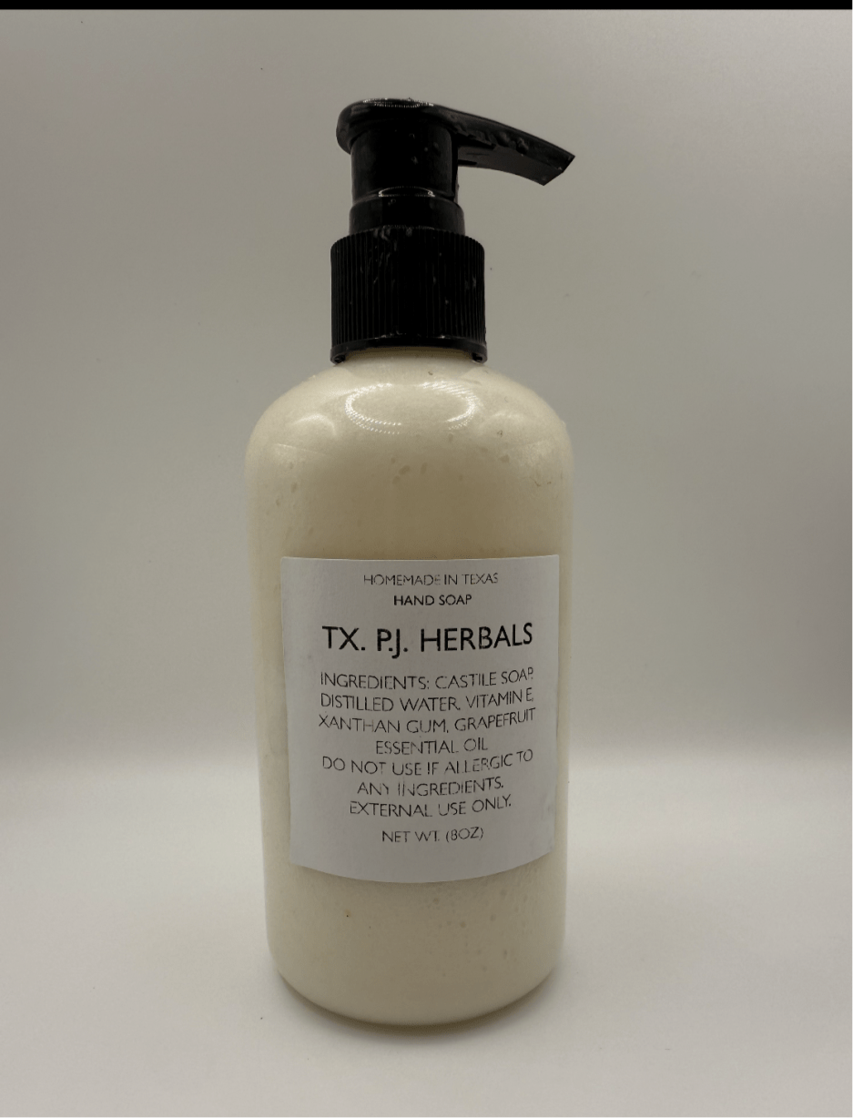 8 oz all-natural hand soap with grapefruit essential oil in a pump bottle, handmade in Texas