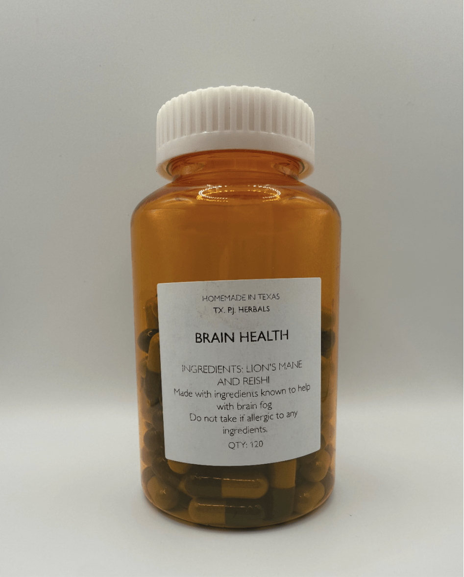 Bottle of Lion’s Mane and Red Reishi capsules for brain health and cognitive enhancement
