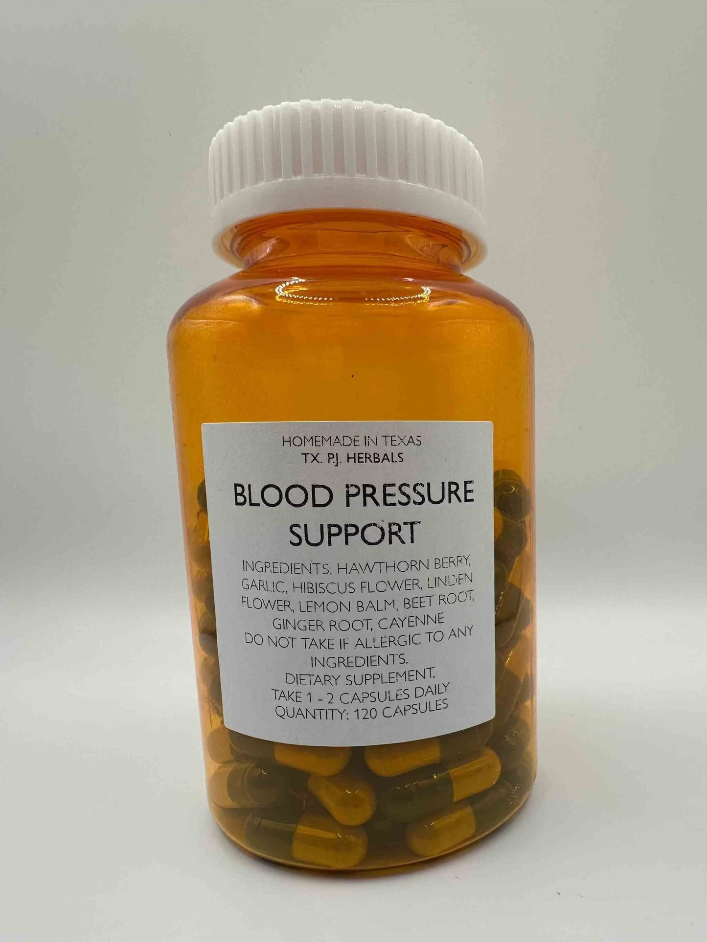 Organic Blood Pressure Supplement bottle with herbal capsules for cardiovascular support