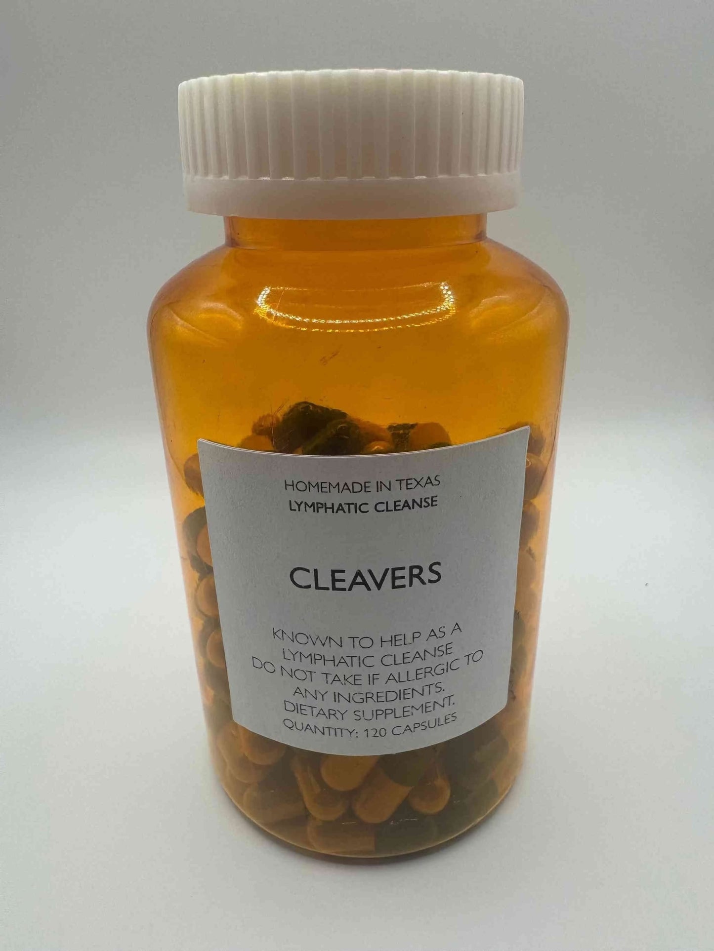 Bottle of Cleavers Extract capsules for lymphatic cleanse and detoxification