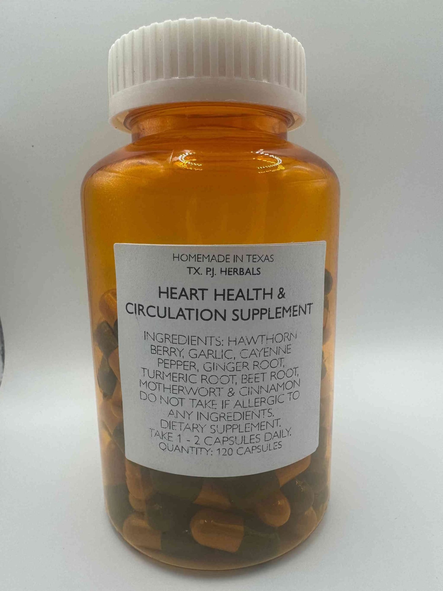 Organic heart health and circulation supplement bottle with natural herb capsules for cardiovascular support