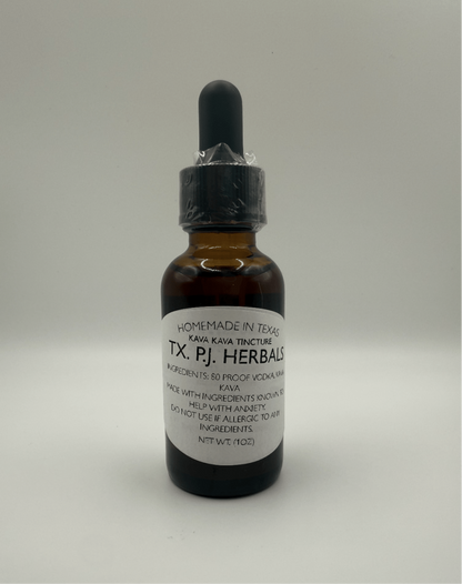 Kava Kava Tincture bottle by TX PJ Herbals for natural anxiety relief and relaxation