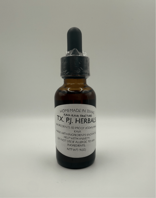 Kava Kava Tincture bottle by TX PJ Herbals for natural anxiety relief and relaxation