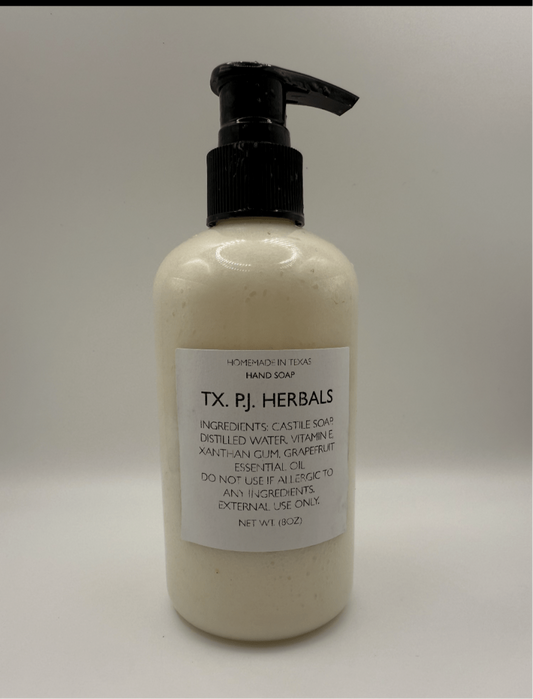 8 oz all-natural hand soap with grapefruit essential oil in a pump bottle, handmade in Texas