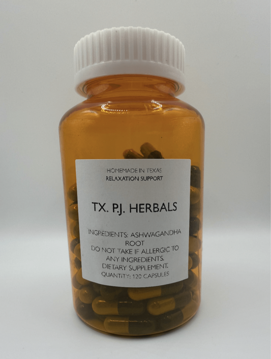Ashwagandha capsules bottle for anxiety relief and relaxation support with 120 capsules