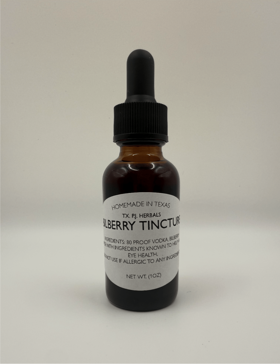 Brown glass dropper bottle of Bilberry Tincture for natural eye health support and vision enhancement.