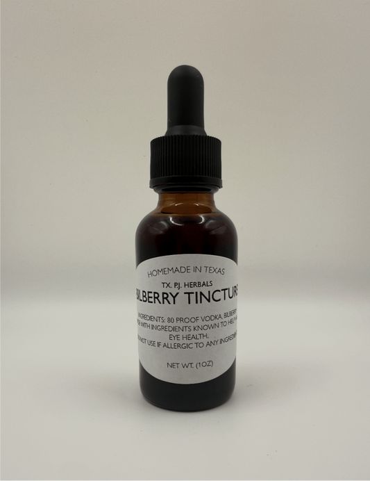 Brown glass dropper bottle of Bilberry Tincture for natural eye health support and vision enhancement.