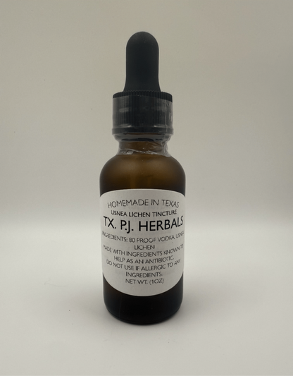 Usnea Lichen Tincture herbal extract in brown dropper bottle for natural antibiotic support