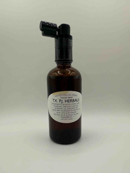 Herbal Throat Spray in brown bottle with black spray top for natural sore throat relief