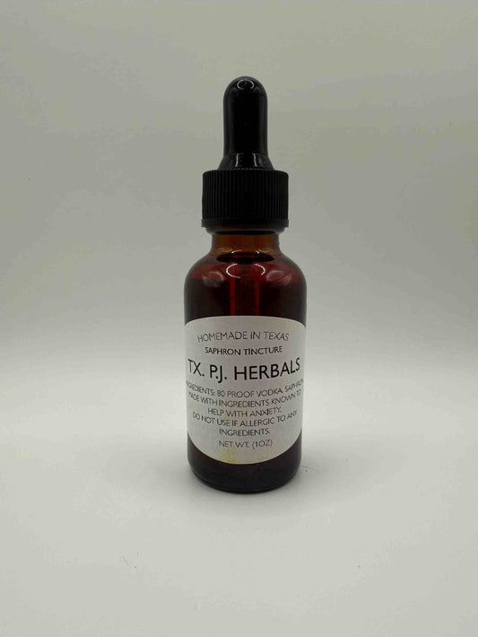 Saphron Tincture natural anxiety relief with saffron and vodka in dropper bottle