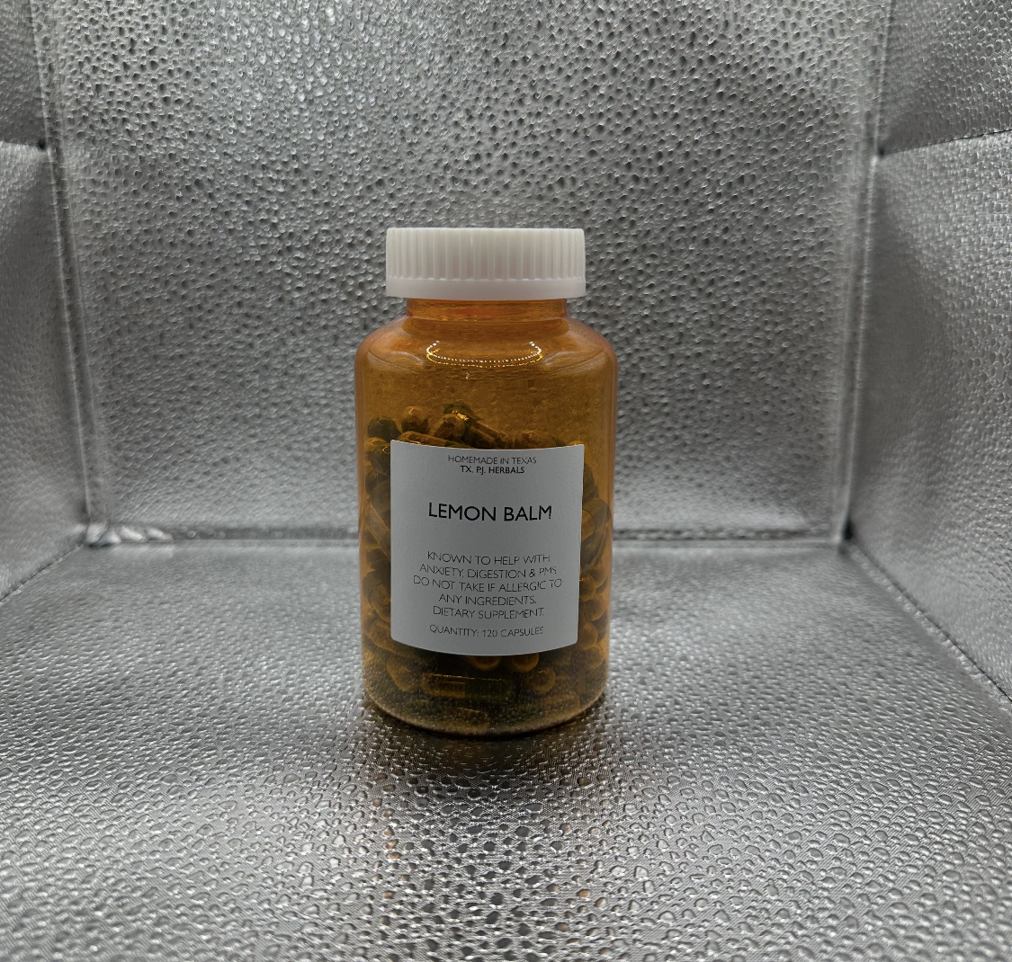 Bottle of Lemon Balm Capsules dietary supplement for anxiety and digestion relief