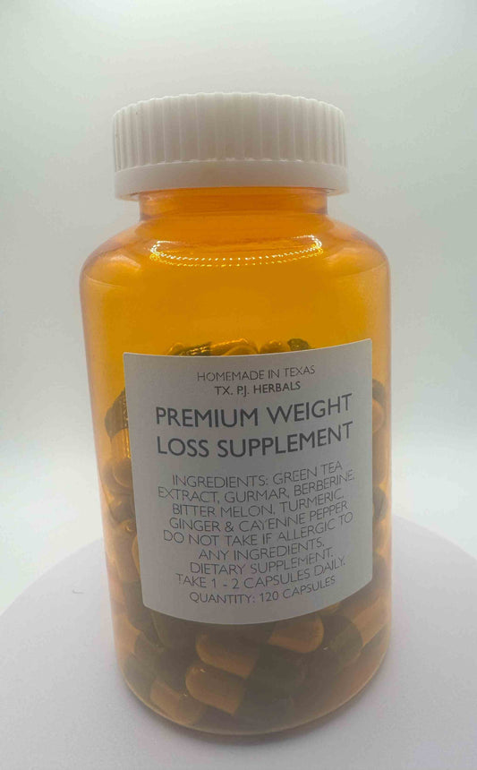 Bottle of Organic Weight Loss Supplement capsules with natural herb ingredients for metabolism and appetite control