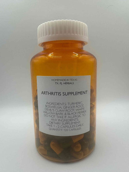Organic Arthritis Supplement bottle with natural herbal capsules for joint pain relief and inflammation reduction