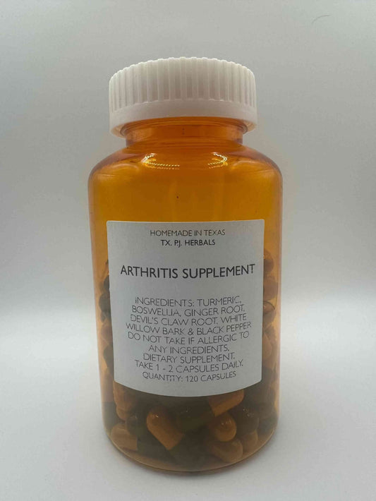 Organic Arthritis Supplement bottle with natural herbal capsules for joint pain relief and inflammation reduction