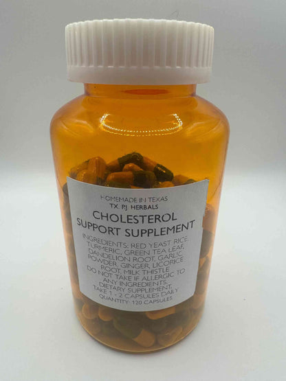 Organic Cholesterol Support supplement bottle with herbal capsules for natural cholesterol health.