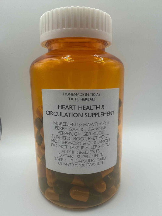 Organic heart health and circulation supplement bottle with natural herb capsules for cardiovascular support