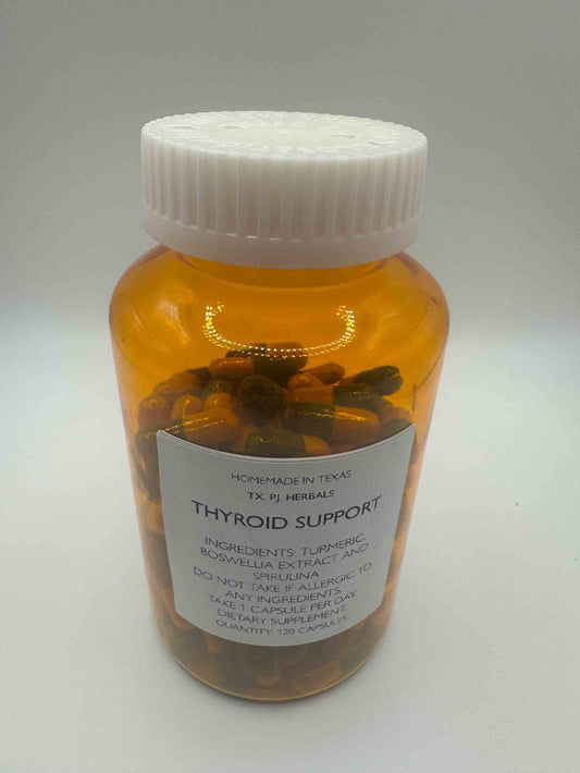 Bottle of Thyroid Health Extract capsules with Boswellia and Spirulina for thyroid support and node reduction